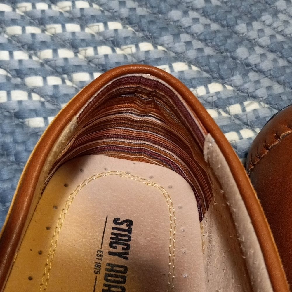 Stacy Adams CYGNET MOC TOE BIT Tan leather mens 10 dress shoe loafer hand stitch - Picture 16 of 16